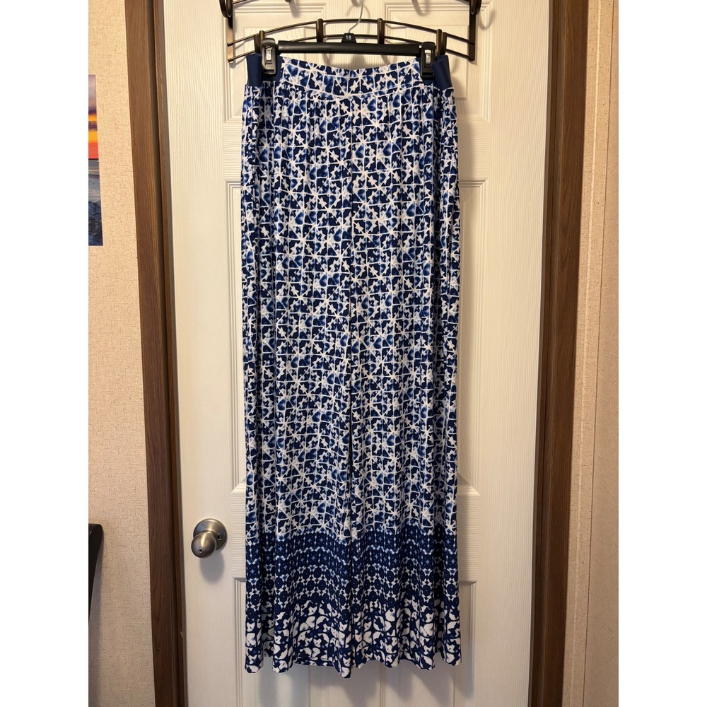 Ruby Rd Woman Blue White Geometric Tile Print Wide Leg Palazzo Pants 2X